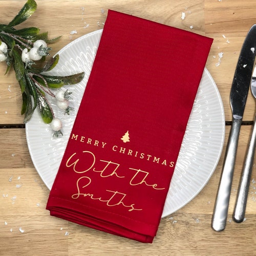 Serviette de table de Noël personnalisée : décoration de nom de famille