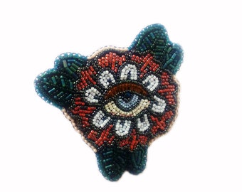 Psychedelic Flower Eye Beaded Embellished Brooch