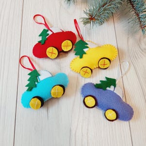 Car with Christmas Tree Ornament Handmade Christmas Decor Felt Tree Ornaments Christmas Gifts Christmas Ornament hanging decoration