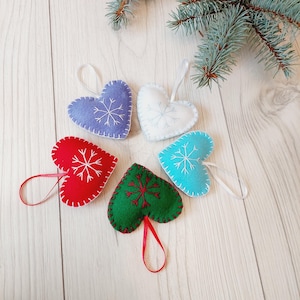 Heart Christmas decoration Handmade Felt Decorations Christmas Ornaments Hanging heart decorations Embroidered ornament Felt ornament