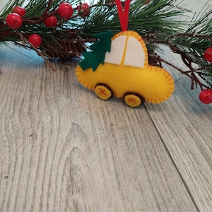 FELT YELLOW CHRISTMAS car with tree Felt Christmas ornaments