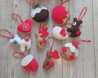 Felt Christmas Ornaments Felt Stocking Mitten Polar bear Reindeer Heart ornament Red and white Christmas ornaments Tree Decorations