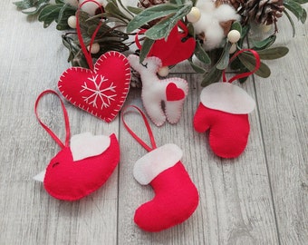 Christmas gifts Felted Christmas decor Christmas Ornament Handmade Felt Christmas Ornaments Hearts Christmas Decoration Christmas Gift