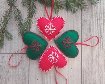 Felt Heart Christmas Ornament Handmade Embroidered Holiday Decor