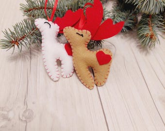 Filz Weihnachtsschmuck SET von 2 RENDEERS Weihnachtsdekorationen Rentier Ornament Geschenk für Paar