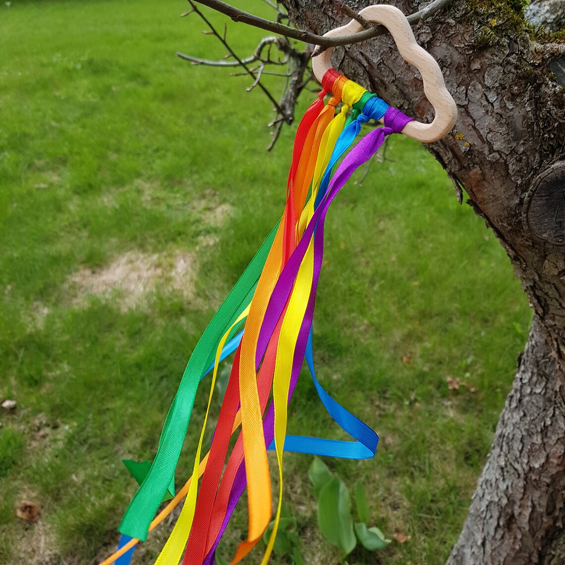 Waldorf Hand Kite Ribbon Wand Wind Wand Rainbow Ribbon Runner Etsy