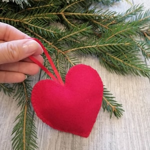 Red Felt Heart Ornament Christmas Ornaments Felt Christmas Ornament Heart Holiday Ornament Handmade Heart Decoration Christmas tree decor