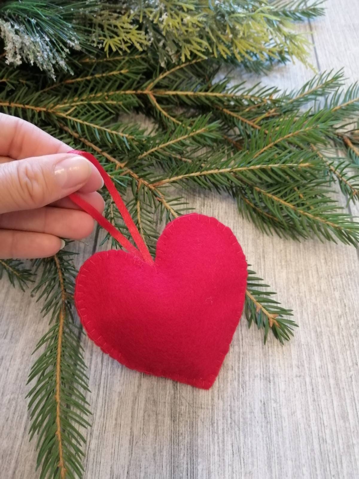 Red Felt Heart Ornament Christmas Ornaments Felt Christmas Ornament Heart Holiday Ornament Handmade Heart Decoration Christmas tree decor