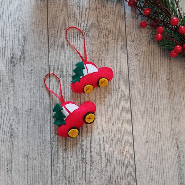 CHRISTMAS ORNAMENTS Car and treechristmas ornament Felt Christmas tree ornament Red Christmas Ornament Hanging Decoration Holiday Ornament