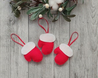 Christmas ornament Christmas mitten Felt ornaments Holiday decor Felt decoration for Christmas tree Red and white Christmas ornaments