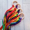 MONTESSORI BABY TOY Montessori Hand Kite Rainbow Colours Waldorf Toys Wind Wand Play Therapy Wooden Ring Baby sensory toy Sensory ribbon toy product logo