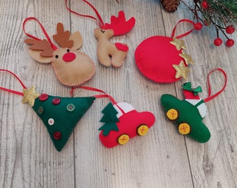 Filz Weihnachtsanhänger: Rentier, Baum, Ball, Auto