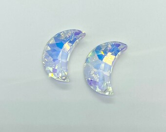 Multi-faceted Austrian Crystal AB MOON Shape Pendant 30mm