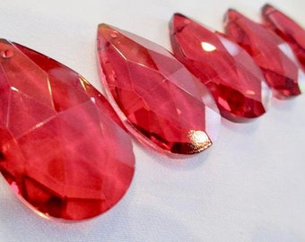 5 Red Smooth Teardrop Chandelier Crystals Jewelry Supplies