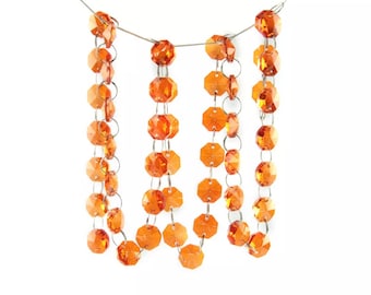 1 Yard (3 ft.) ORANGE Chandelier Crystals Garland Chain - Choose Silver or Gold Ring Connectors
