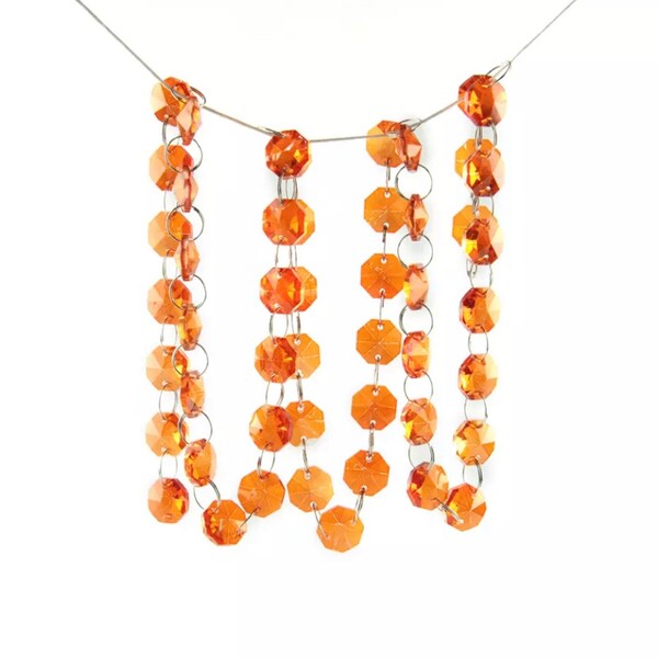 1 Yard (3 ft.) ORANGE Chandelier Crystals Garland Chain - Choose Silver or Gold Ring Connectors