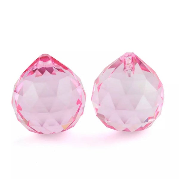 1 (ONE) PINK 20mm Crystal Ball - Faceted Chandelier Crystal Prism Balls