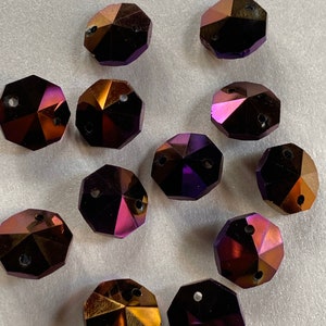 Set of 12 Purple Metallic 14mm Octagon Beads Chandelier Prism 2 Hole - Look iridescente