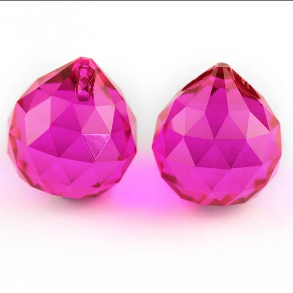 1 (ONE) HOT PINK 20mm Crystal Ball - Faceted Chandelier Crystal Prism Balls