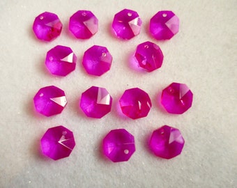 Set of 14- 14mm FUCHSIA 1-HOLE Chandelier Crystal Octagons Beads| Crystals | beads | sun catcher | crystals supplies | DIY | chandelier