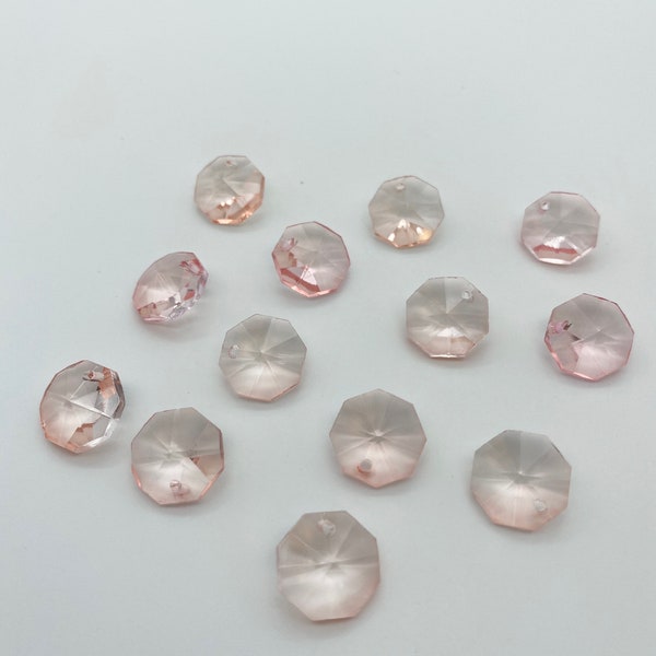 Set of 14- 14mm WATER PINK 1-HOLE Chandelier Crystal Octagons Beads