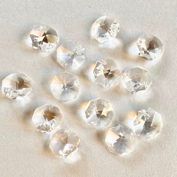 Set of 25 ~ Clear 14mm Octagon Chandelier Crystal Beads Asfour 30% Lead Crystal - Clear 2 Hole Crystal Octagon Prisms