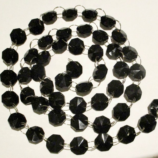 1 Yard (3 ft.) BLACK Chandelier Crystals Garland Curtain Chain - Silver Ring Connectors