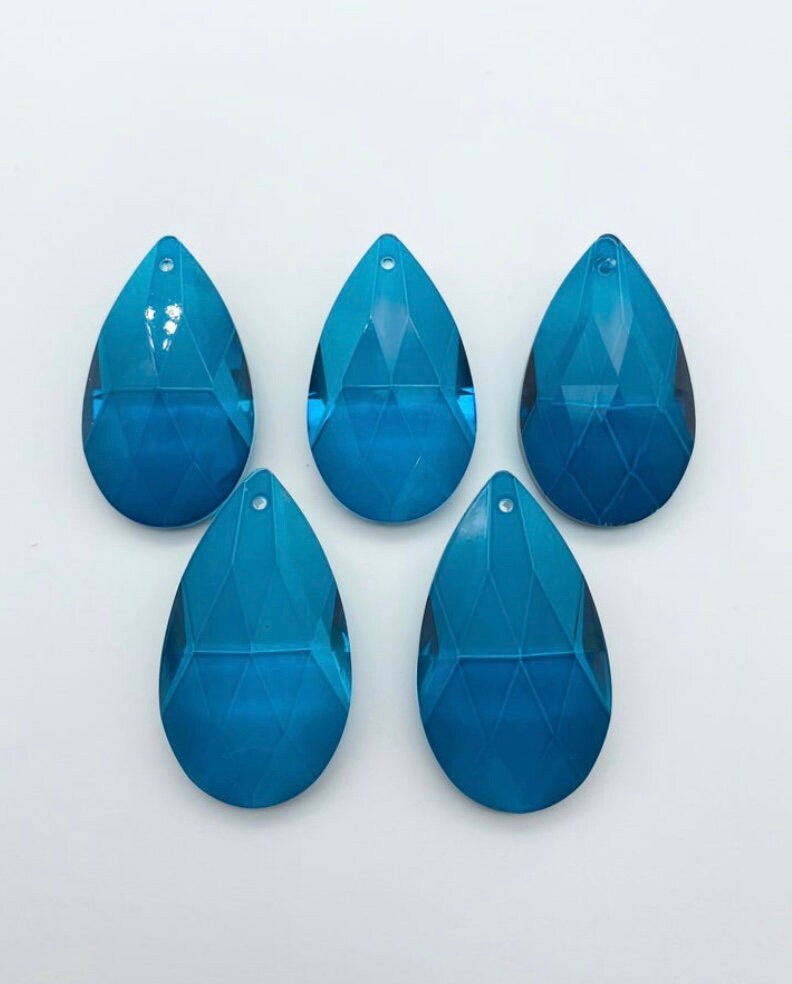Set of 5 DK teal zircon blue 38mm Chandelier Crystals PEAR Etsy