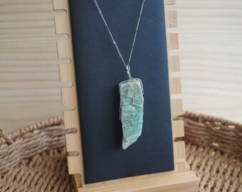Raw Green Aventurine Crystal Necklace: Wire Wrapped Silver Pendant heart crystal