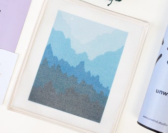 Modern Needlepoint Kit Misty Mountain Moon Landscape Tapestry Kit