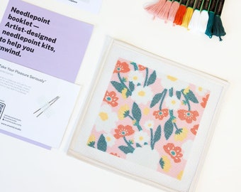 Modern Needlepoint Kit Contemporary Floral Pattern Tapestry Kit Sunglasses Case
