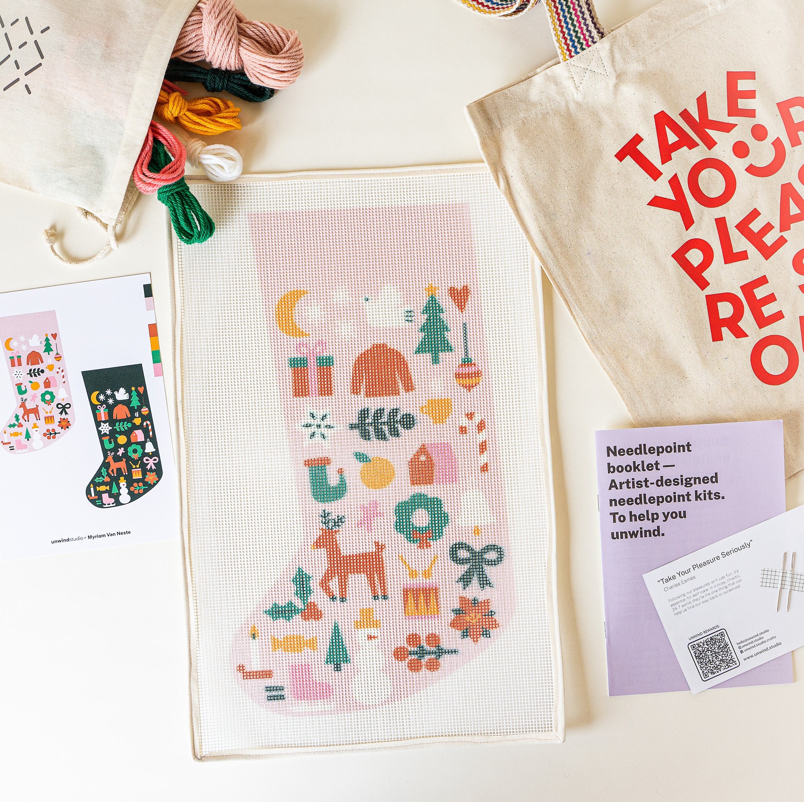 Needlepoint Christmas Stocking Kit Folk Pattern Etsy