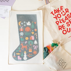 Needlepoint Christmas Stocking Kit Folk Pattern