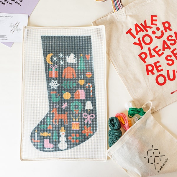 Needlepoint Christmas Stocking Kit Folk Pattern