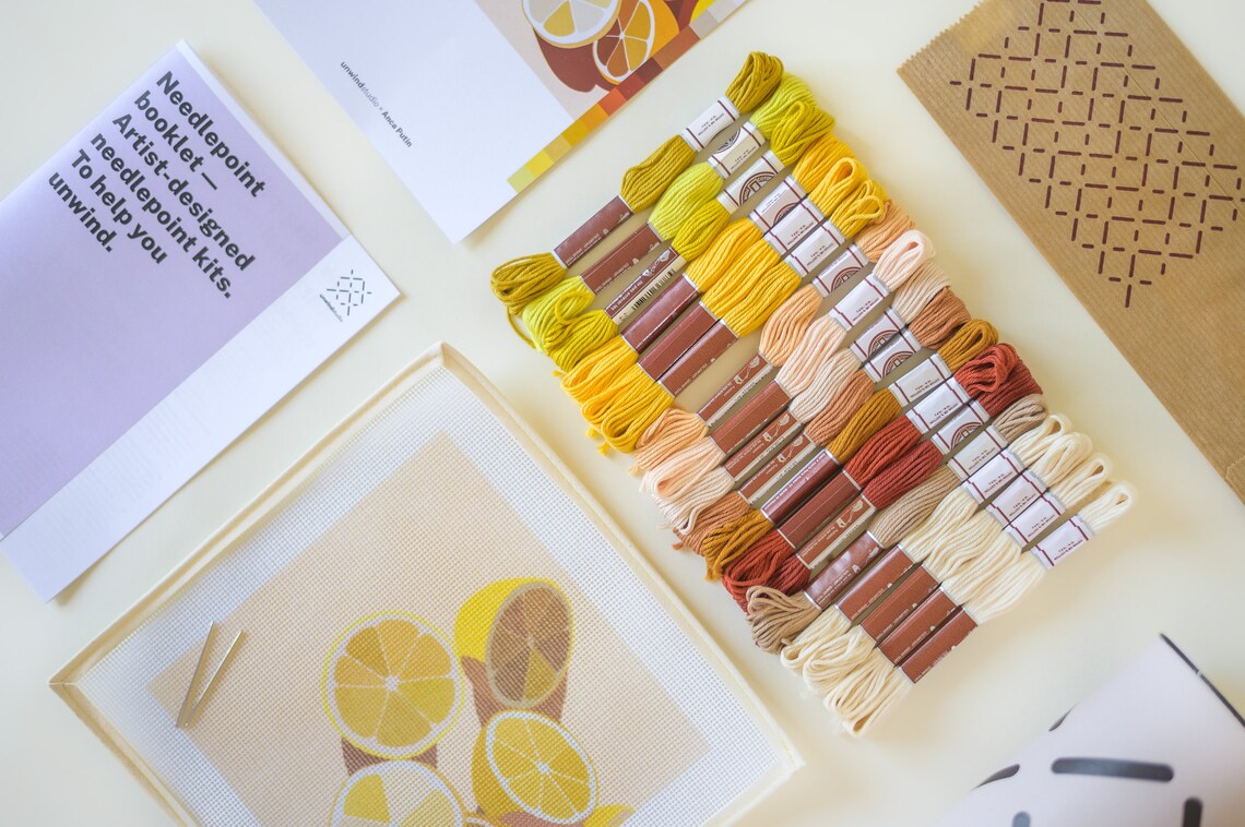 Modern Needlepoint Kit Lemons Citrus by Anca Putin Etsy