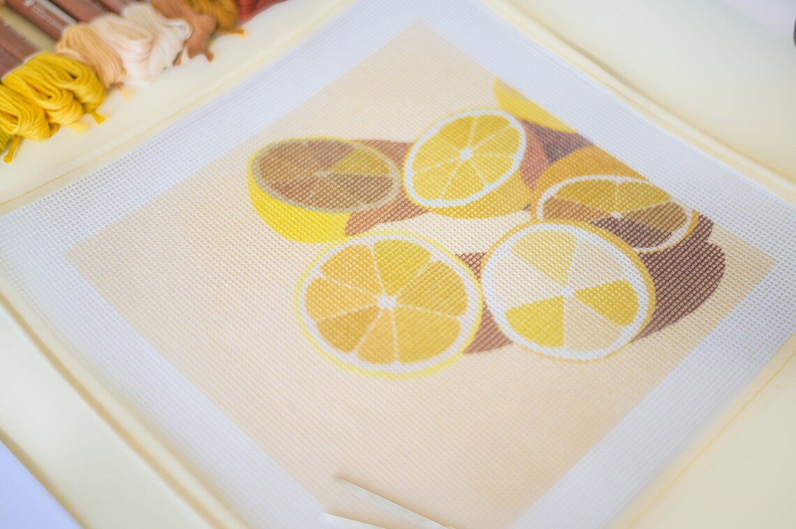 Modern Needlepoint Kit Lemons Citrus by Anca Putin Etsy