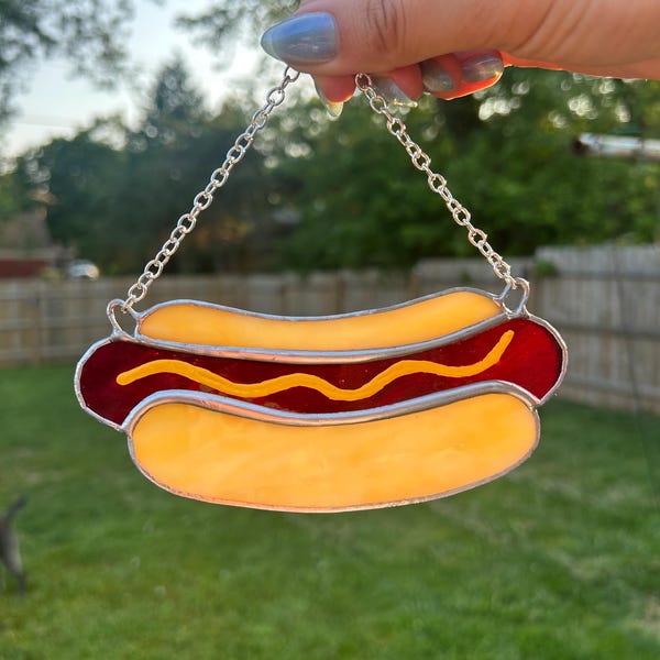 handmade stained glass hotdog