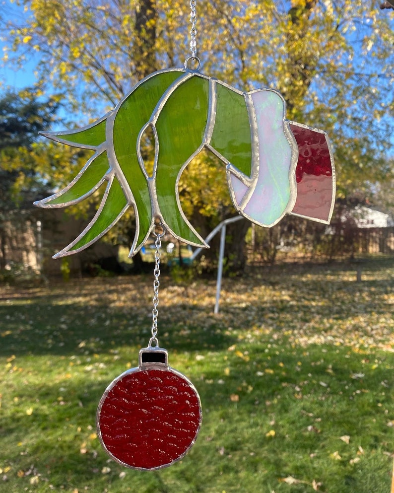 Green Hand Stained Glass Suncatcher Etsy