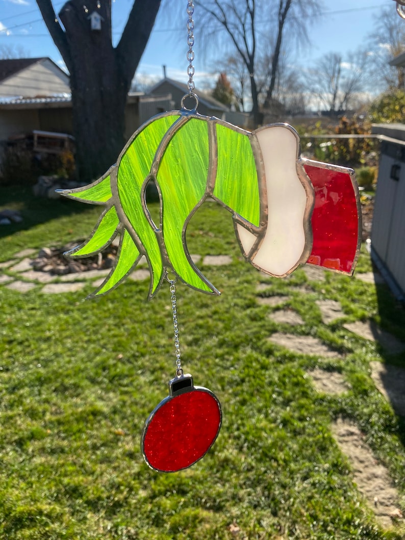 Green Hand Stained Glass Suncatcher Etsy