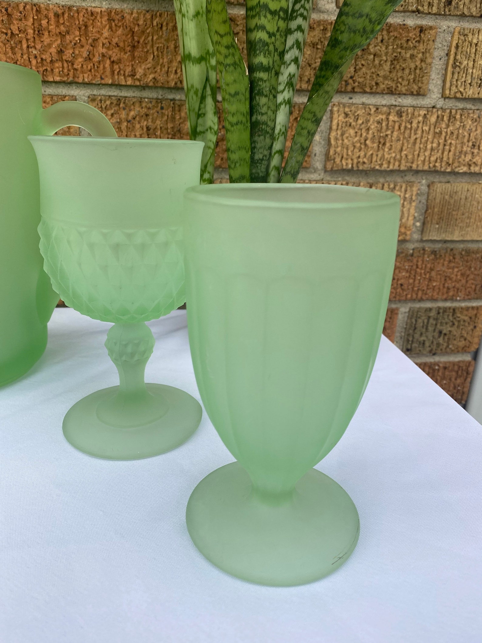 Vintage Indiana Tiara Glass Green Satin Set Etsy