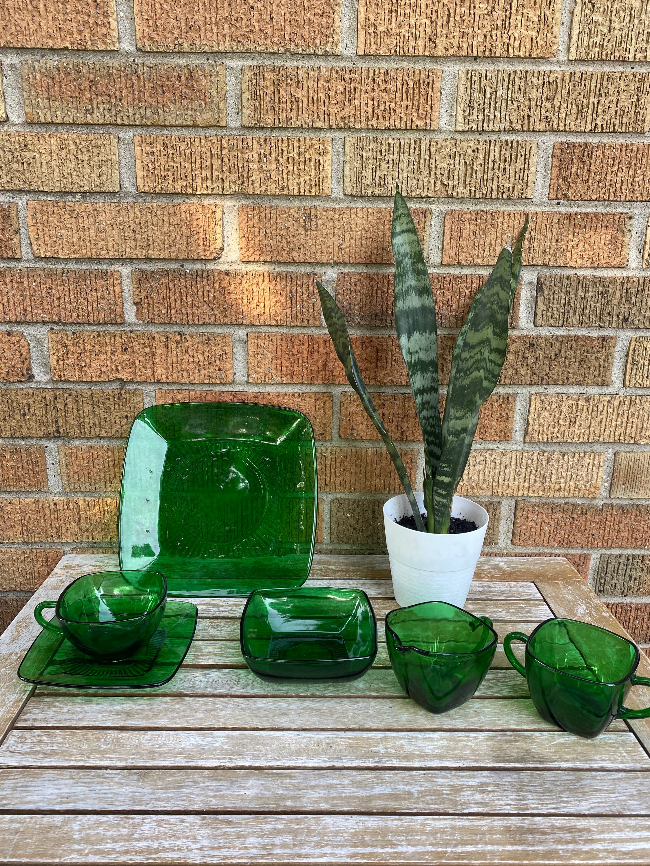 Vintage Green Glass Dinnerware - Etsy