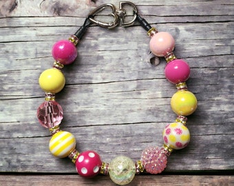 Pink Lemonade Beaded Dog Collar / Pet Necklace /Dogs and Cats / Pet Accessories