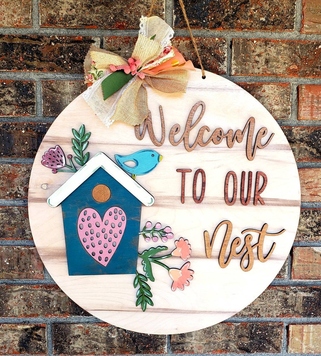 Spring Door Hanger, Birdhouse Door Hanger, to Our Nest Door