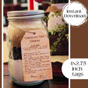 Cookie Mix In A Jar Gift Tag, Chocolate Chip Cookie In a Jar, Gift for Friends, Homemade, Craft, Affordable, DIY, Ingredients, Directions