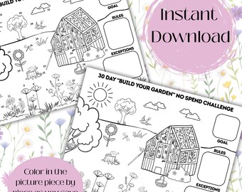 30 Day No Spend Challenge Calendar: Build Your Garden (Digital Download)