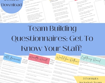Questionario per conoscere il tuo staff durante il team building, attività rompighiaccio stampabili, sondaggio per dipendenti e colleghi