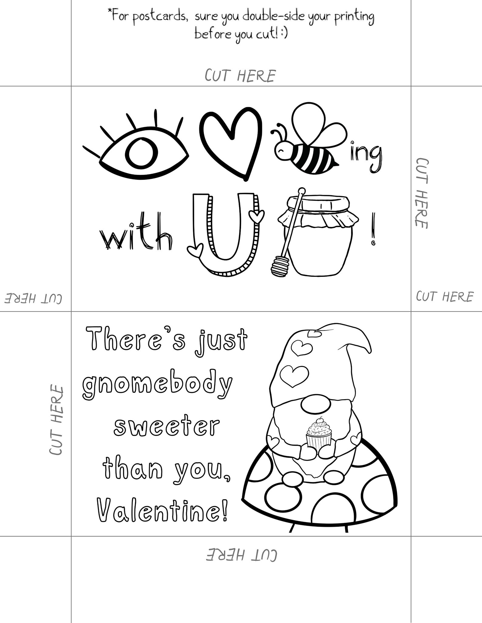 Printable Valentine Coloring Postcards, Valentine Postcards for Kids ...