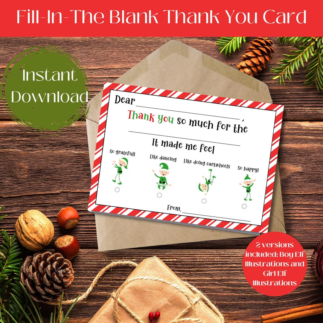 Fill in the Blank Christmas Thank You Note for Kids, Christmas ...