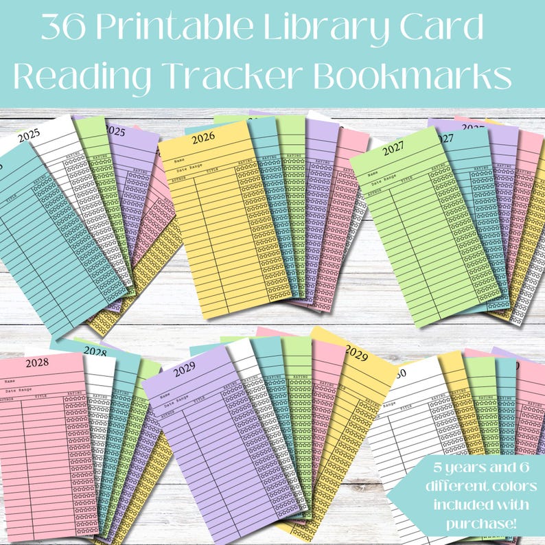 36 Printable library Card Reading Tracker Bookmarks.