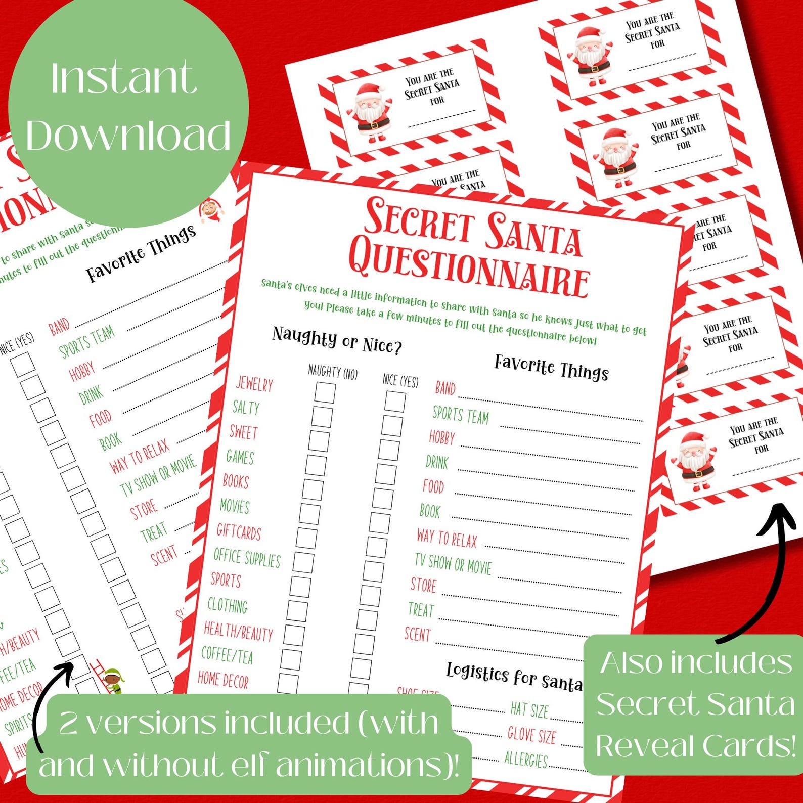 Secret Santa Questionnaire Printable Secret Santa List Gift Exchange